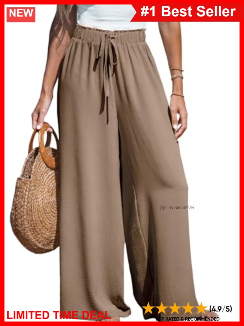 Wide Leg Palazzo Pants Smocked High Waist Linen Summer